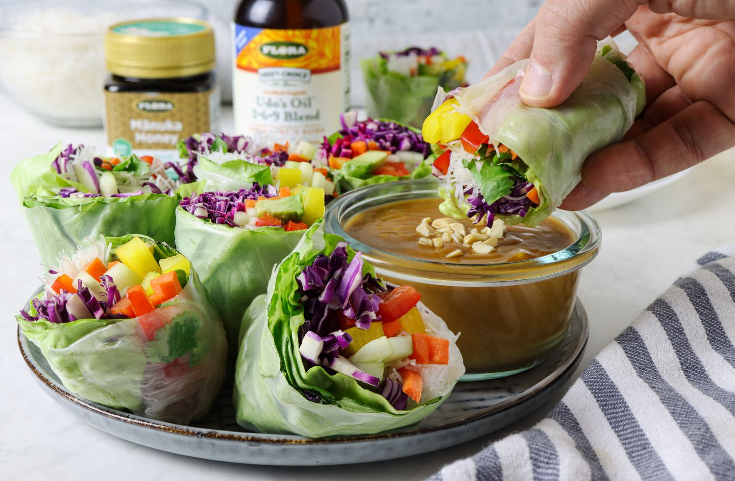 Rainbow Spring Rolls with Peanut Sauce