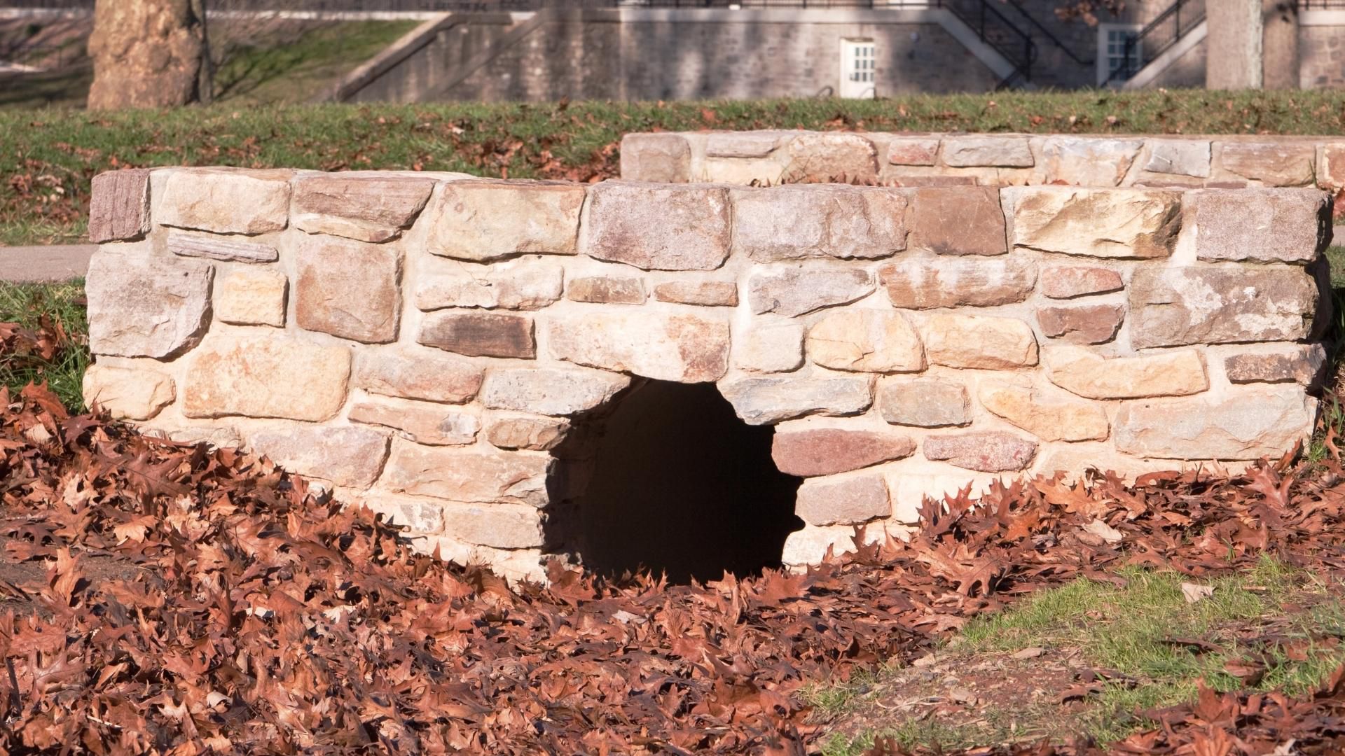 Drainage ditch with stone tunnel